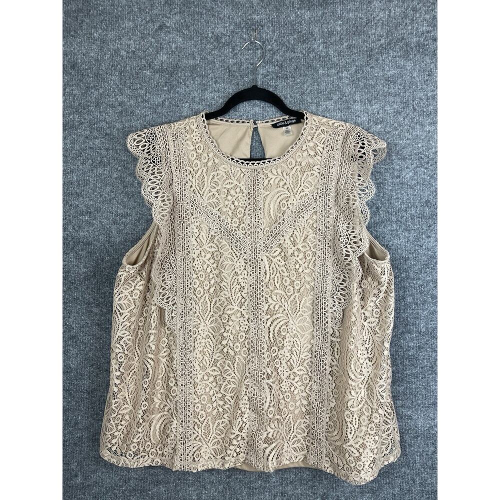 Cable & Gauge Sleeveless Lace Blouse In Beige Size 3X